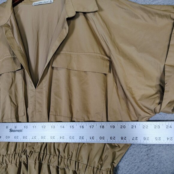 Abercrombie & Fitch Maxi Dress Women's XL Tan Elastic Waist Short Sleeve Utility - Picture 11 of 12